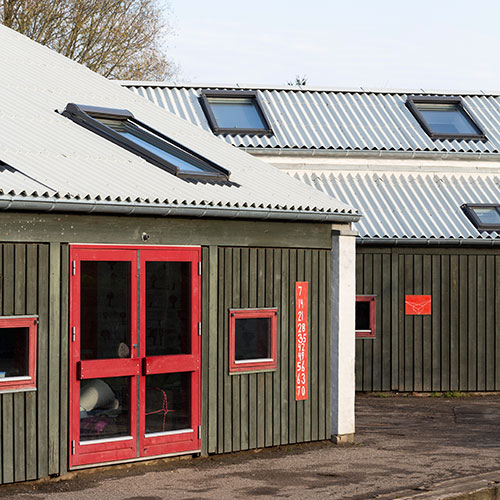 Roof windows on Langebjerg School seen from outside
