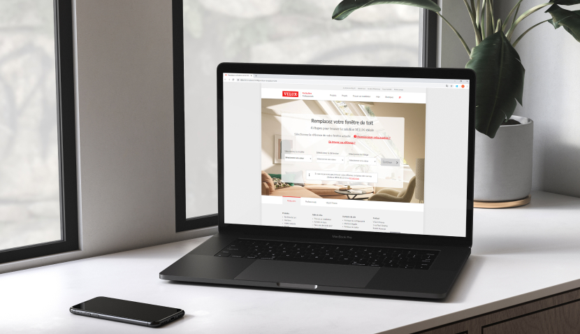 Front page of VELUX replacement brochure showing a kids room going from having one old brown roof window to a new white VELUX roof window.