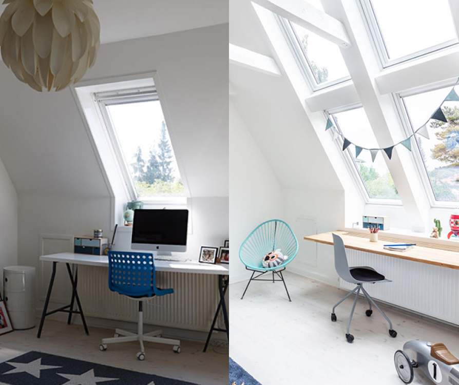 Kids room going from having one VELUX roof window to four VELUX roof windows.