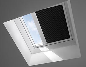 VELUX blackout energy pleated blind for flat roof, from right