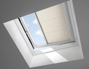 VELUX translucent pleated blind for flat roof, from right