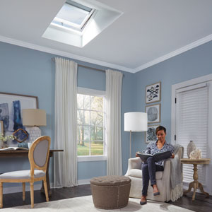 Office with VELUX Solar Powered Fresh Air Skylights and Solar Powered Blinds