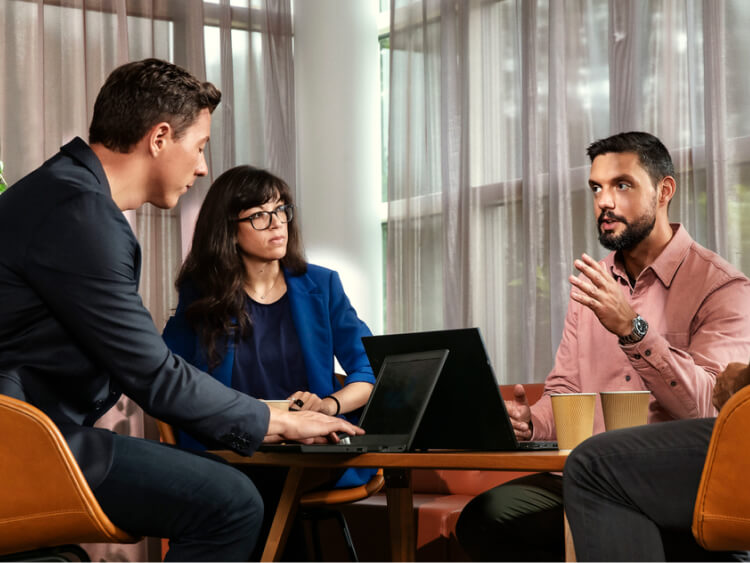 Three people in the meeting