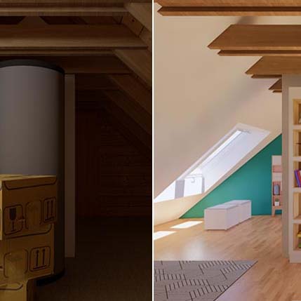 before and after image of attic space without and with VELUX roof windows