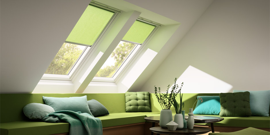 VELUX skylight roller blind green duo living room